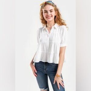 Francesca's Theresa Babydoll Button Down Blouse XS